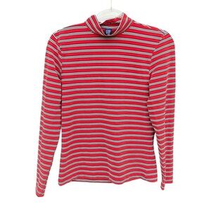 Vintage Gap Stripe Mock Neck Long Sleeve Top 90s Red Black White Stretch Large